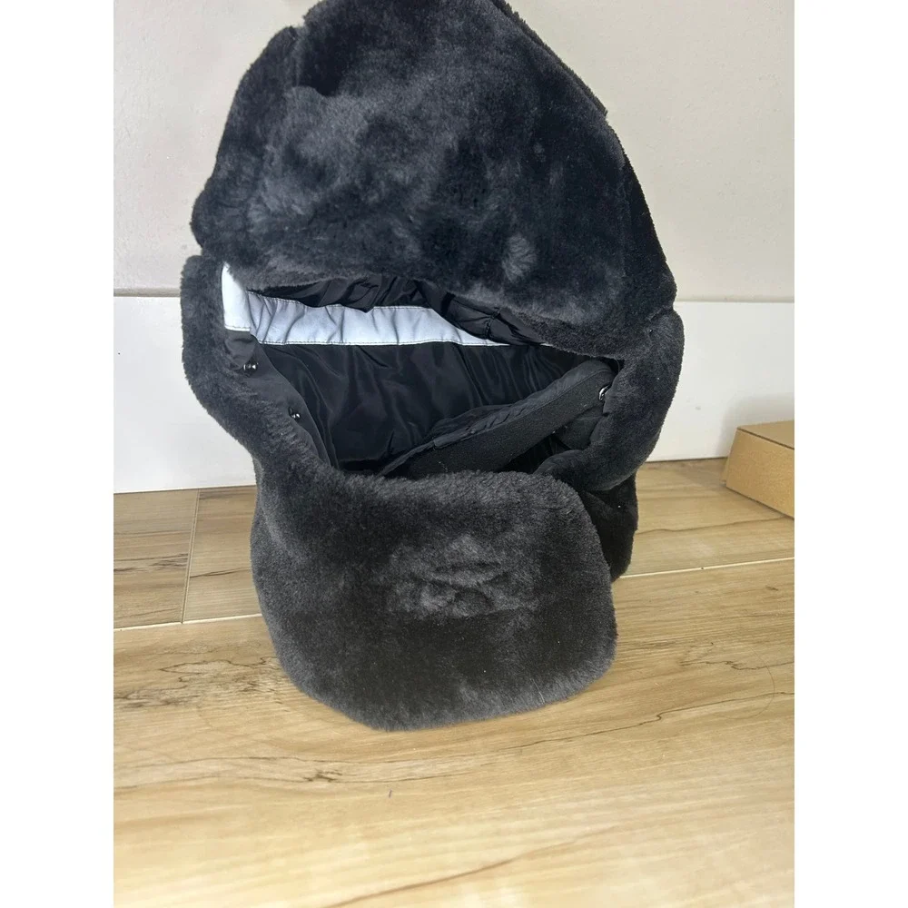 Mysuntown Black Faux Fur Trapper Hat with Removable Face Mask Aviator‎ Cap Snow